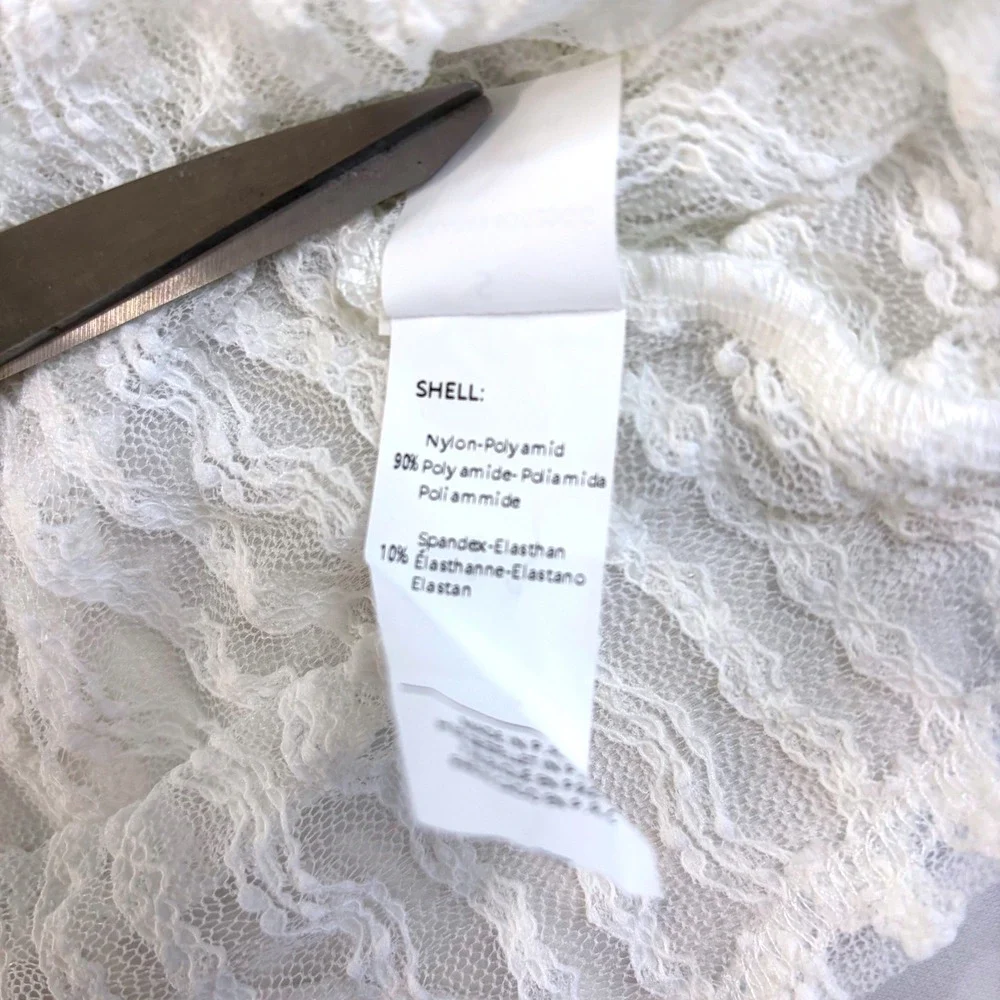 Popvil White Lace Ruched Swim Cover Up Top Short Sleeve Sheer Floral Small New